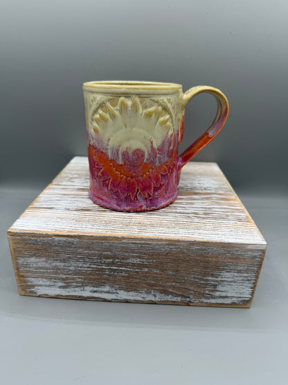14-15 oz Embossed Sunflower Ceramic Mug in Dreamy Sunset