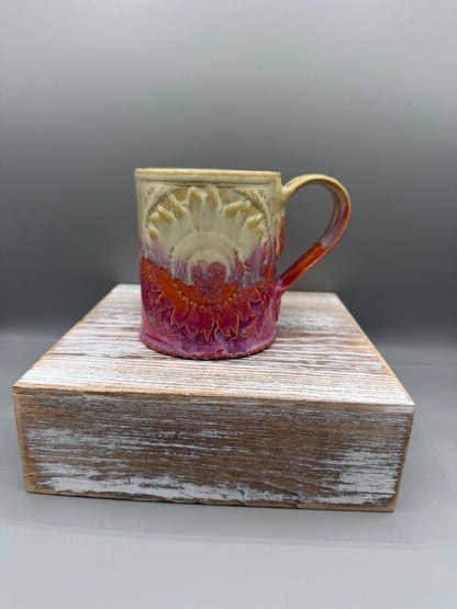 14-15 oz Embossed Sunflower Ceramic Mug in Dreamy Sunset
