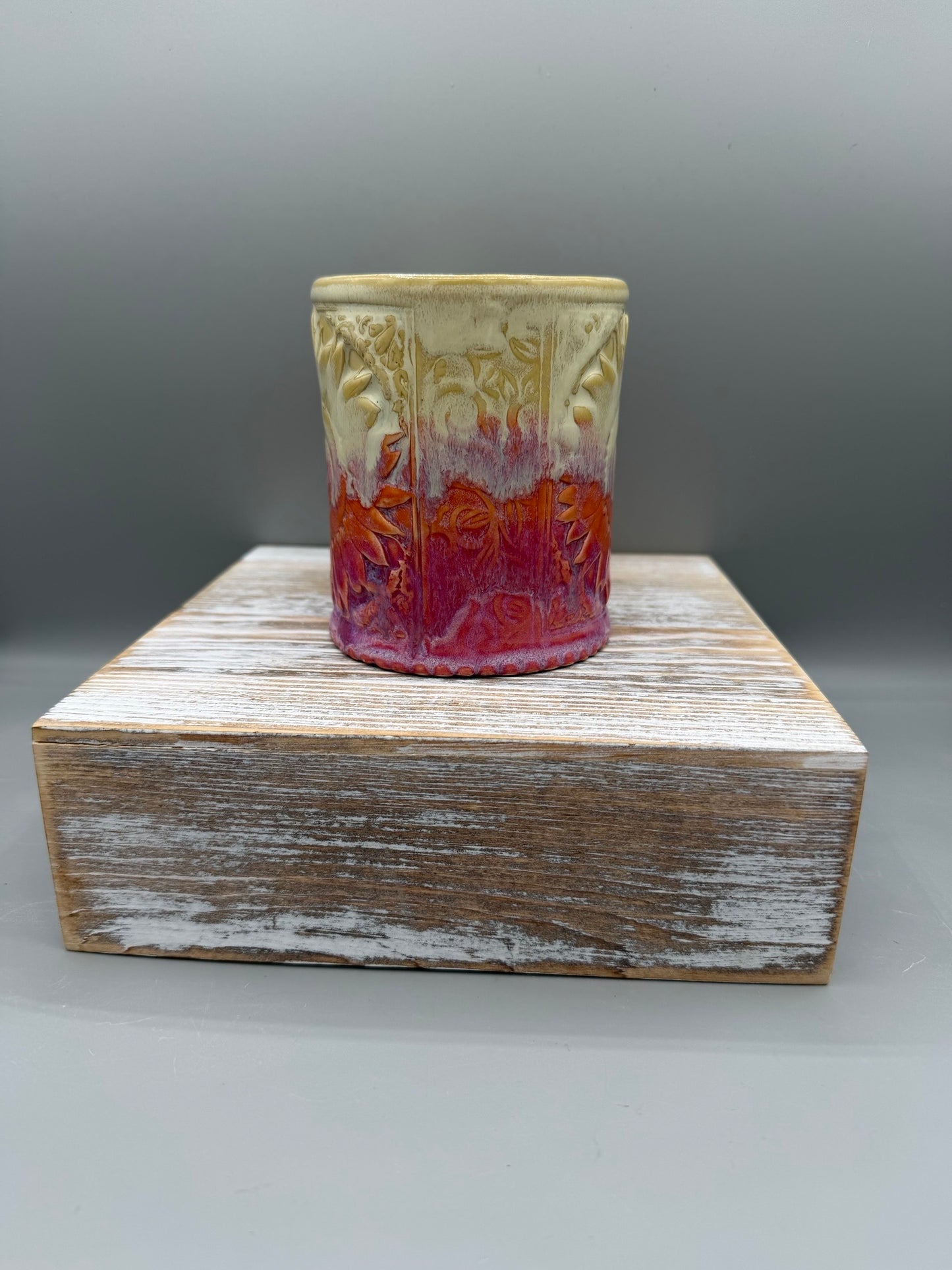 14-15 oz Embossed Sunflower Ceramic Mug in Dreamy Sunset