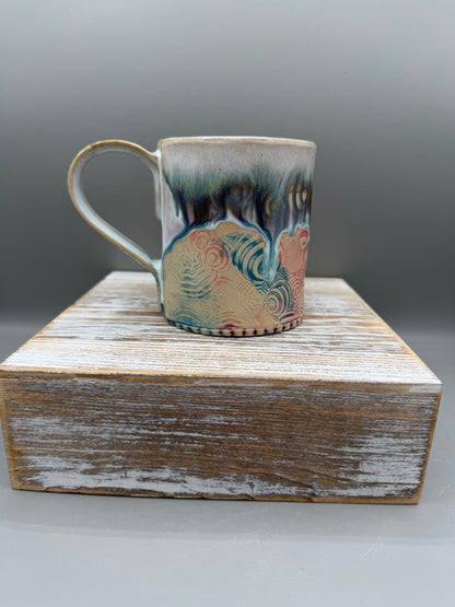 14-15 oz Embossed Circle Ceramic Mug in Melty Cotton Candy