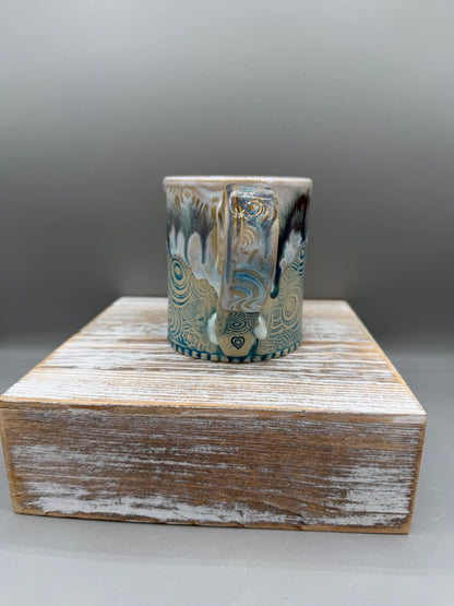 14-15 oz Embossed Circle Ceramic Mug in Turquoise Swirls