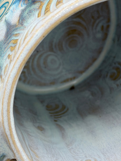 14-15 oz Embossed Circle Ceramic Mug in Turquoise Swirls