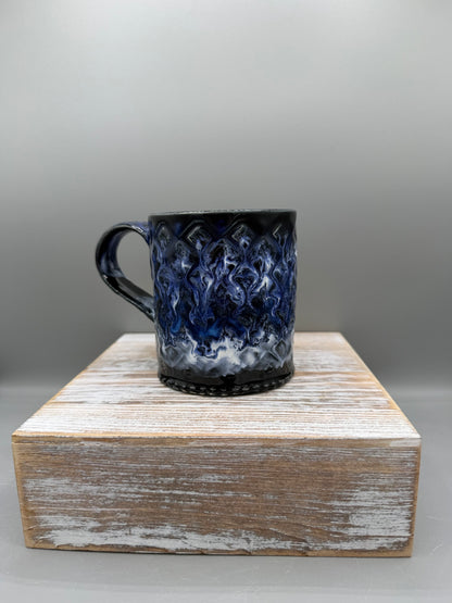 14-15 oz Embossed Diamond Ceramic Mug in Moulton Blue Lava