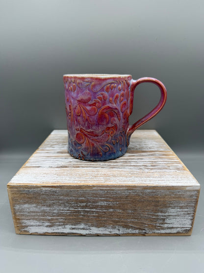 14-15 oz Embossed Paisley Ceramic Mug in Princess Ombre