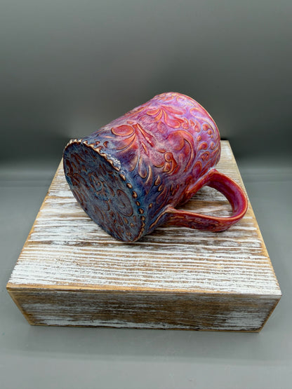 14-15 oz Embossed Paisley Ceramic Mug in Princess Ombre