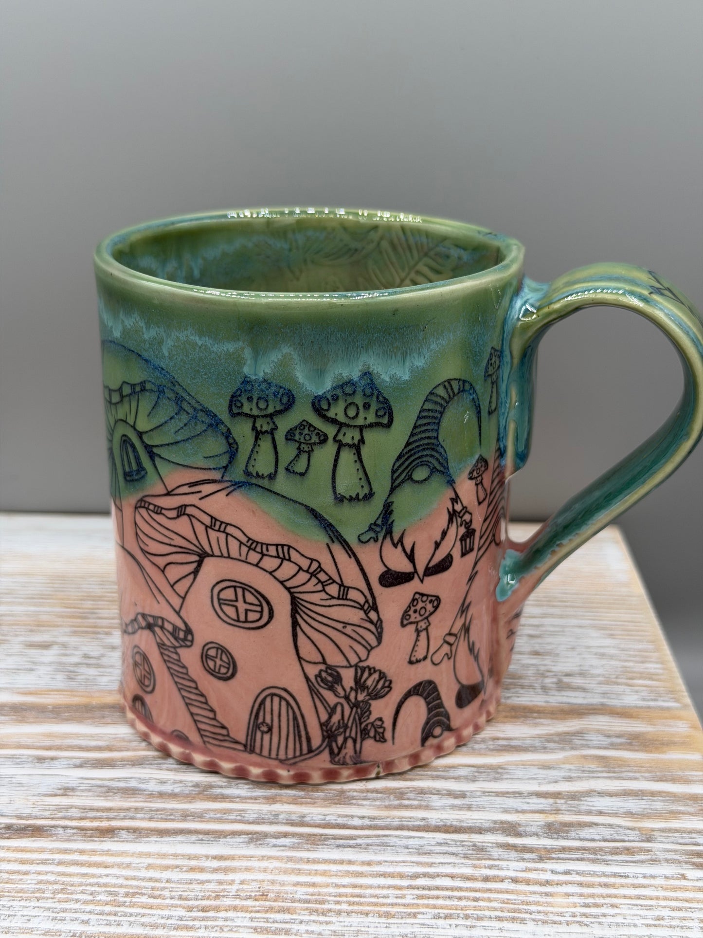 14-15 oz Mushroom & Gnome Ceramic Mug in Molly Dreams
