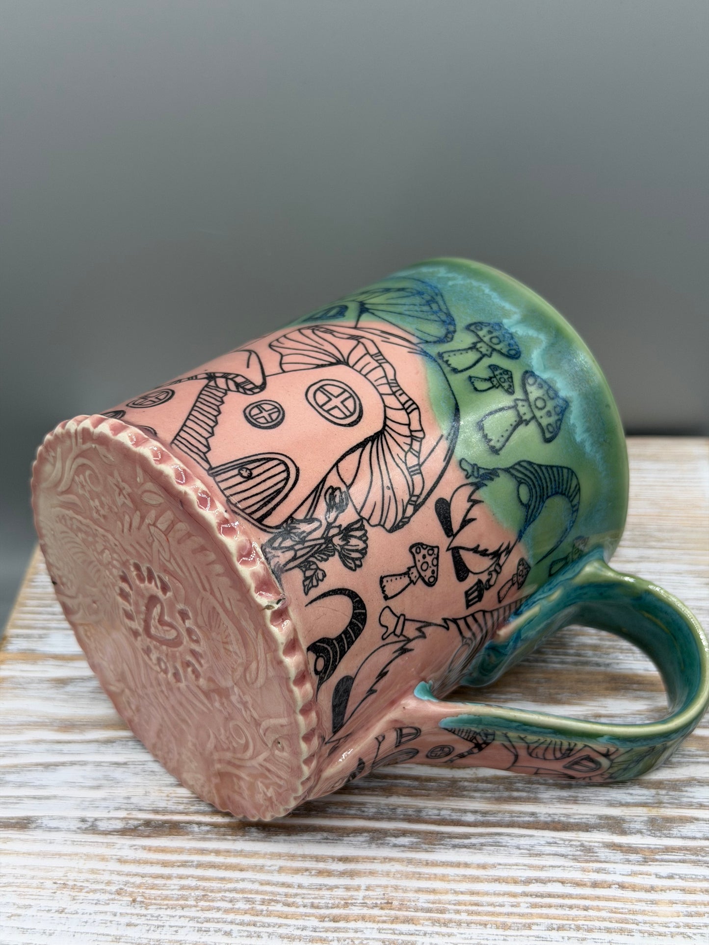 14-15 oz Mushroom & Gnome Ceramic Mug in Molly Dreams