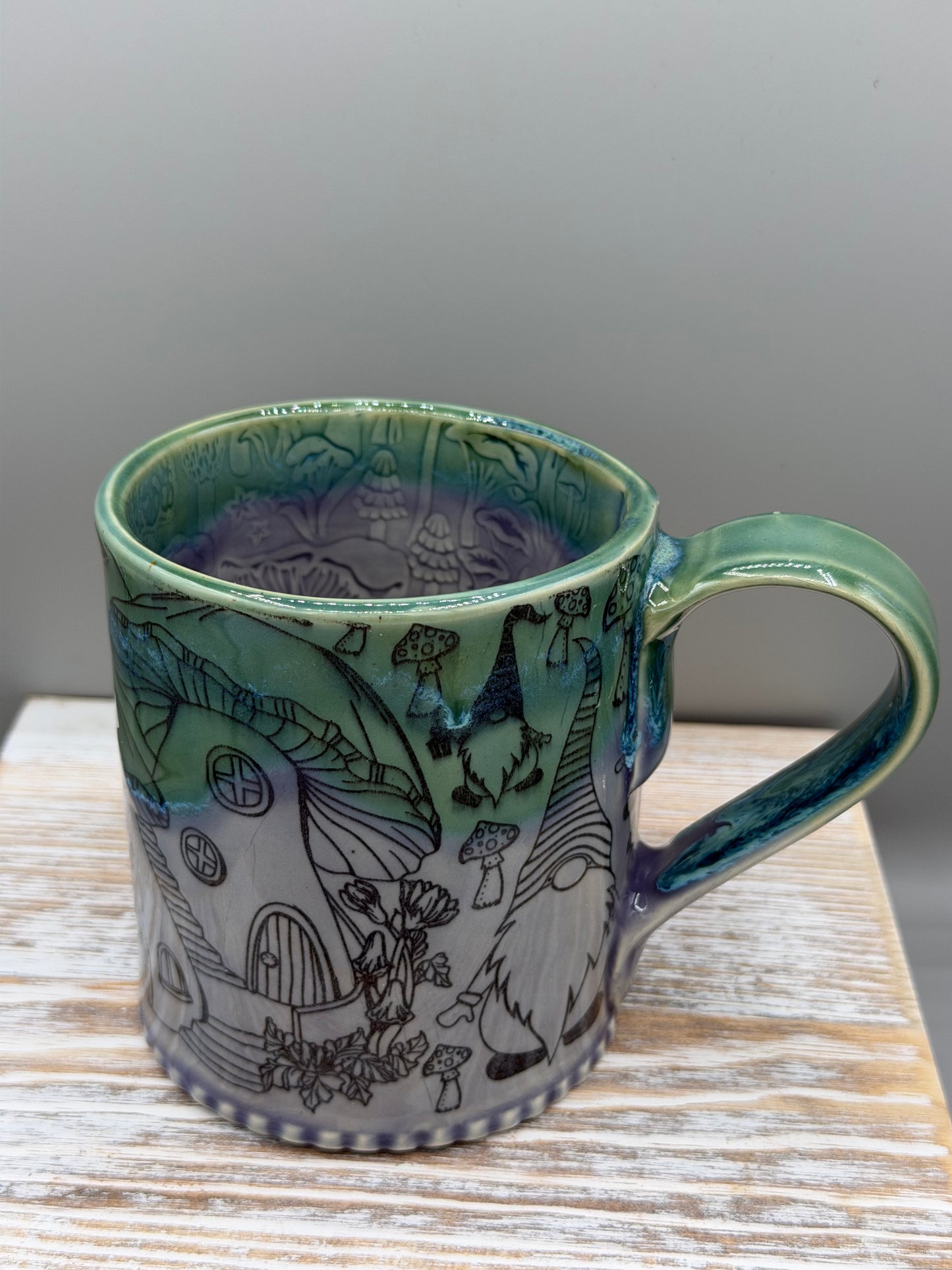 14-15 oz Mushroom & Gnome Ceramic Mug in Alice Dreams