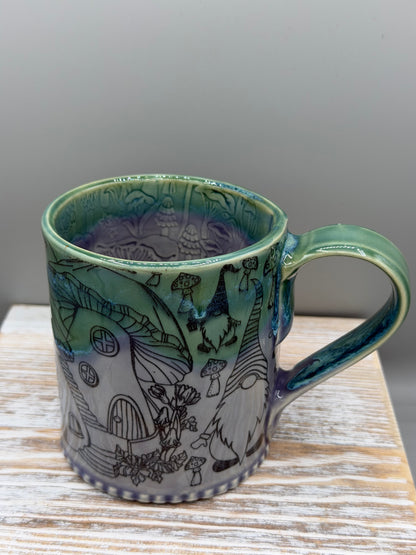 14-15 oz Mushroom & Gnome Ceramic Mug in Alice Dreams