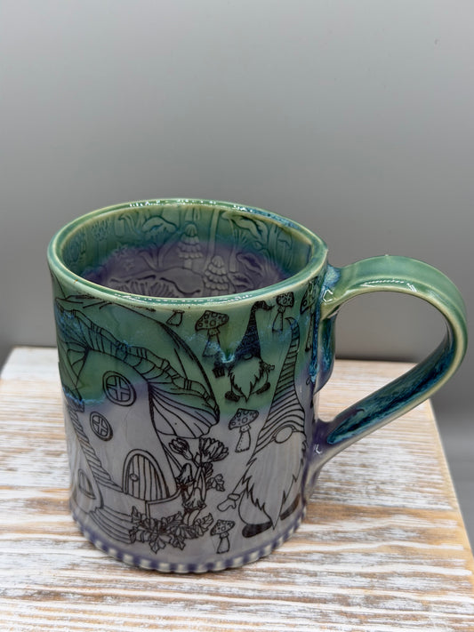 14-15 oz Mushroom & Gnome Ceramic Mug in Alice Dreams