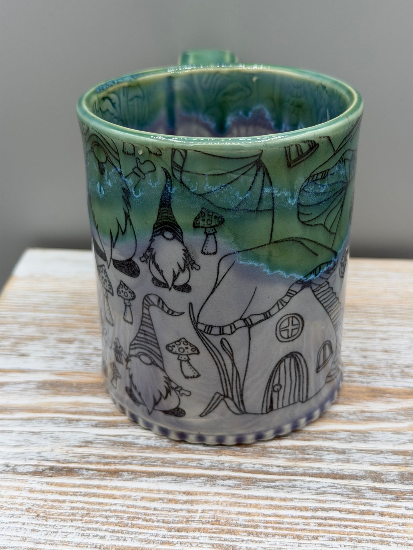 14-15 oz Mushroom & Gnome Ceramic Mug in Alice Dreams