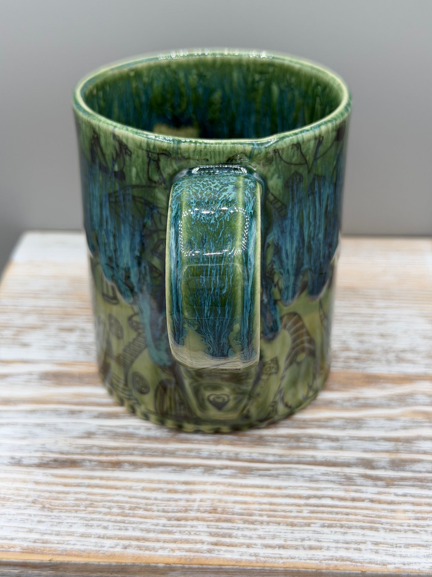 14-15 oz Mushroom & Gnome Ceramic Mug in Blue Dreams