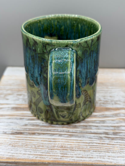 14-15 oz Mushroom & Gnome Ceramic Mug in Blue Dreams