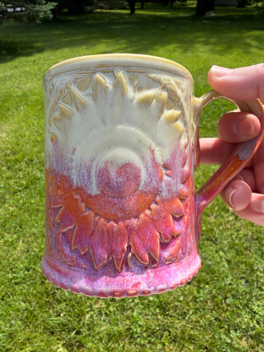 14-15 oz Embossed Sunflower Ceramic Mug in Dreamy Sunset