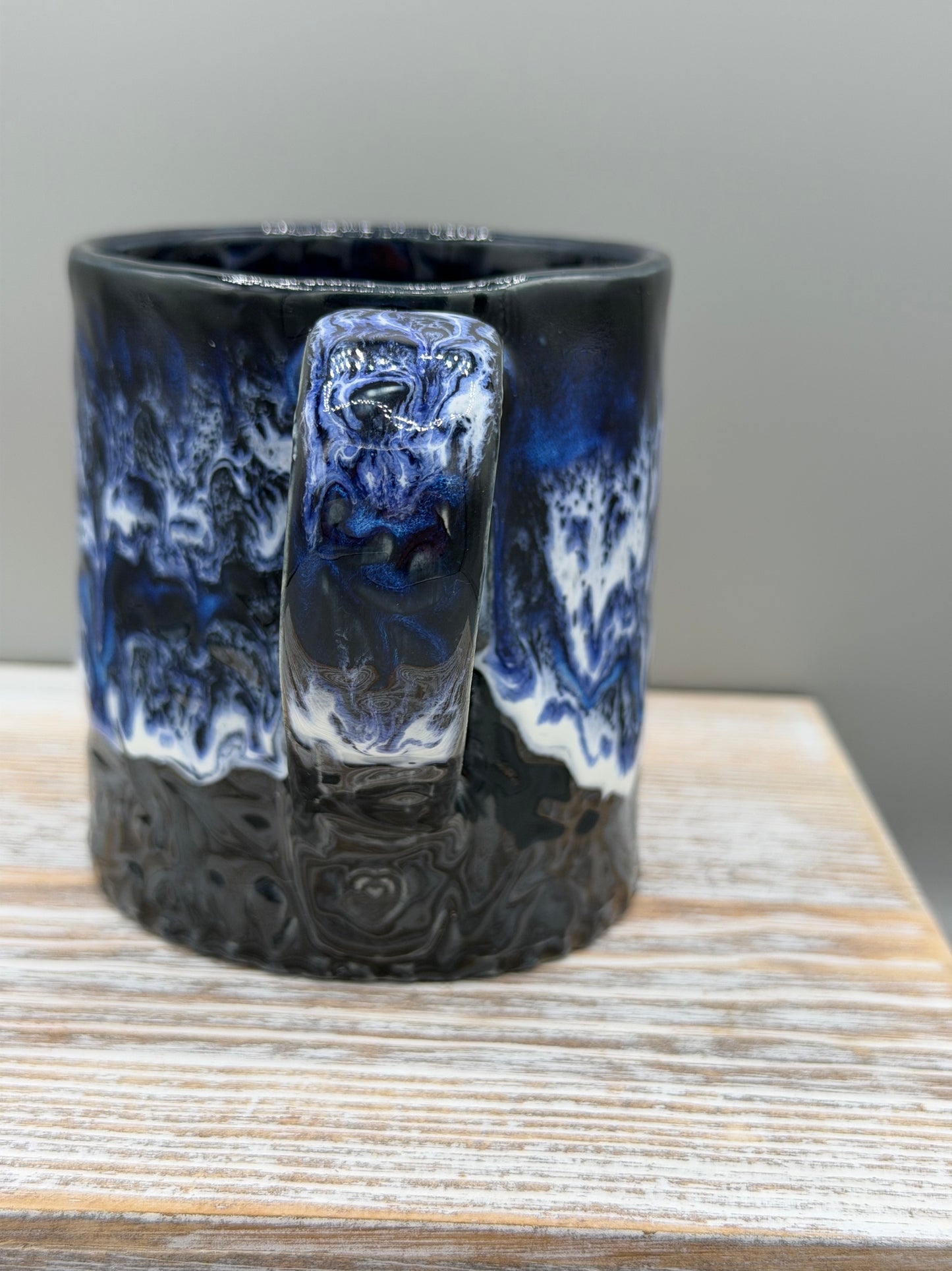 14-15 oz Embossed Paisley Ceramic Mug in Molten Blue Lava