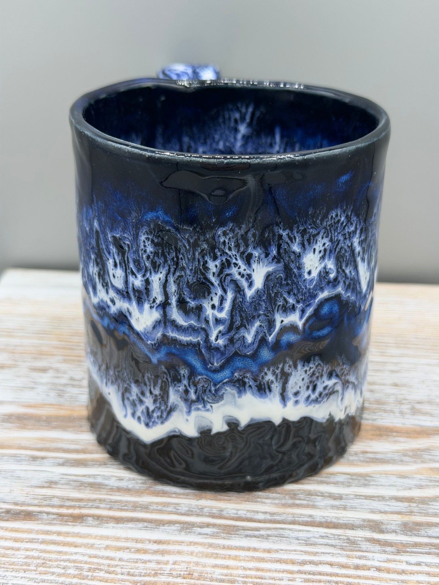 14-15 oz Embossed Paisley Ceramic Mug in Molten Blue Lava