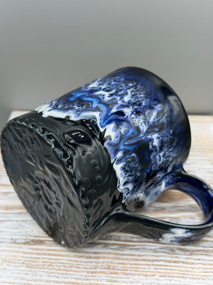 14-15 oz Embossed Paisley Ceramic Mug in Molten Blue Lava