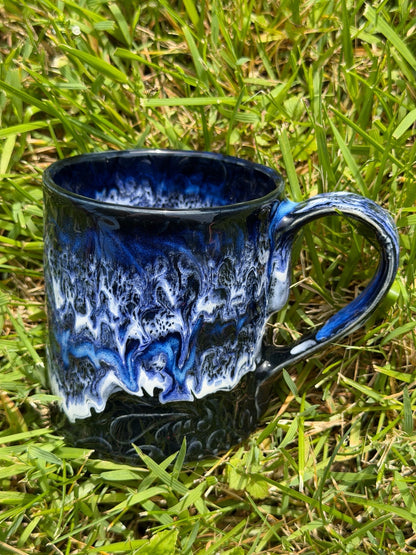 14-15 oz Embossed Paisley Ceramic Mug in Molten Blue Lava