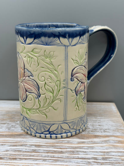 16-17 oz Hand Painted, Imprinted Lilies Ceramic Mug