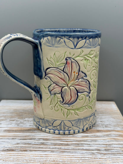 16-17 oz Hand Painted, Imprinted Lilies Ceramic Mug