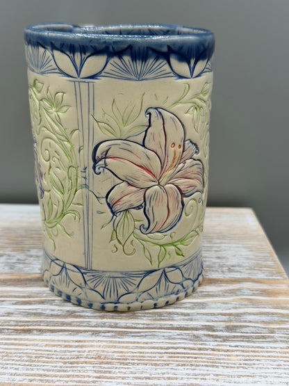16-17 oz Hand Painted, Imprinted Lilies Ceramic Mug