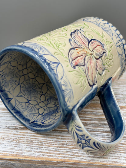 16-17 oz Hand Painted, Imprinted Lilies Ceramic Mug