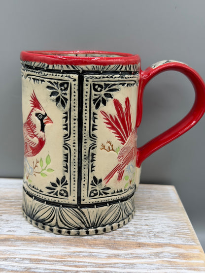 16-17 oz Hand Painted & Embossed Cardinal Ceramic Mug