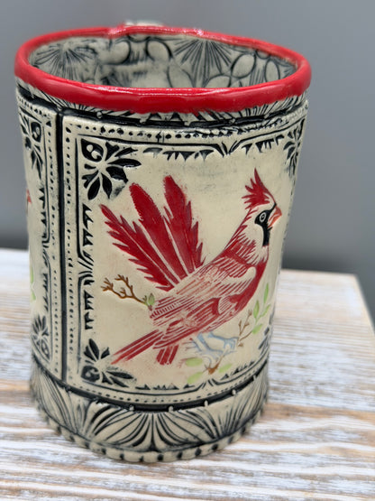 16-17 oz Hand Painted & Embossed Cardinal Ceramic Mug