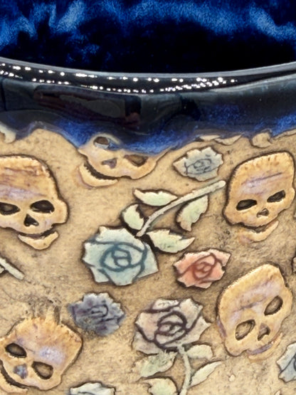16-17 oz Hand Painted & Embossed Skulls & Roses Ceramic Mug