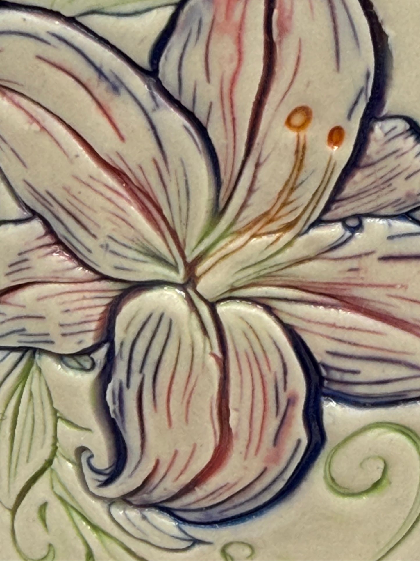 16-17 oz Hand Painted, Imprinted Lilies Ceramic Mug