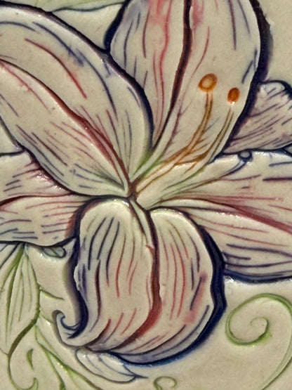 16-17 oz Hand Painted, Imprinted Lilies Ceramic Mug