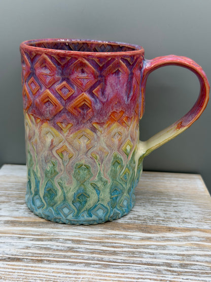 16-17 oz Embossed Diamond Ceramic Mug in Taste the Rainbow