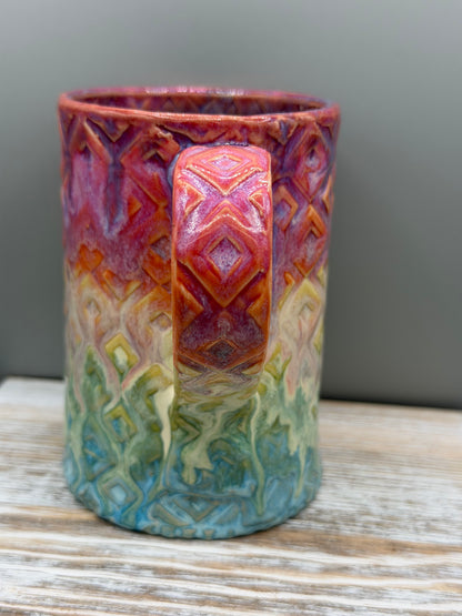 16-17 oz Embossed Diamond Ceramic Mug in Taste the Rainbow
