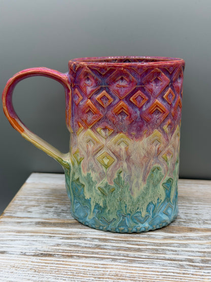 16-17 oz Embossed Diamond Ceramic Mug in Taste the Rainbow