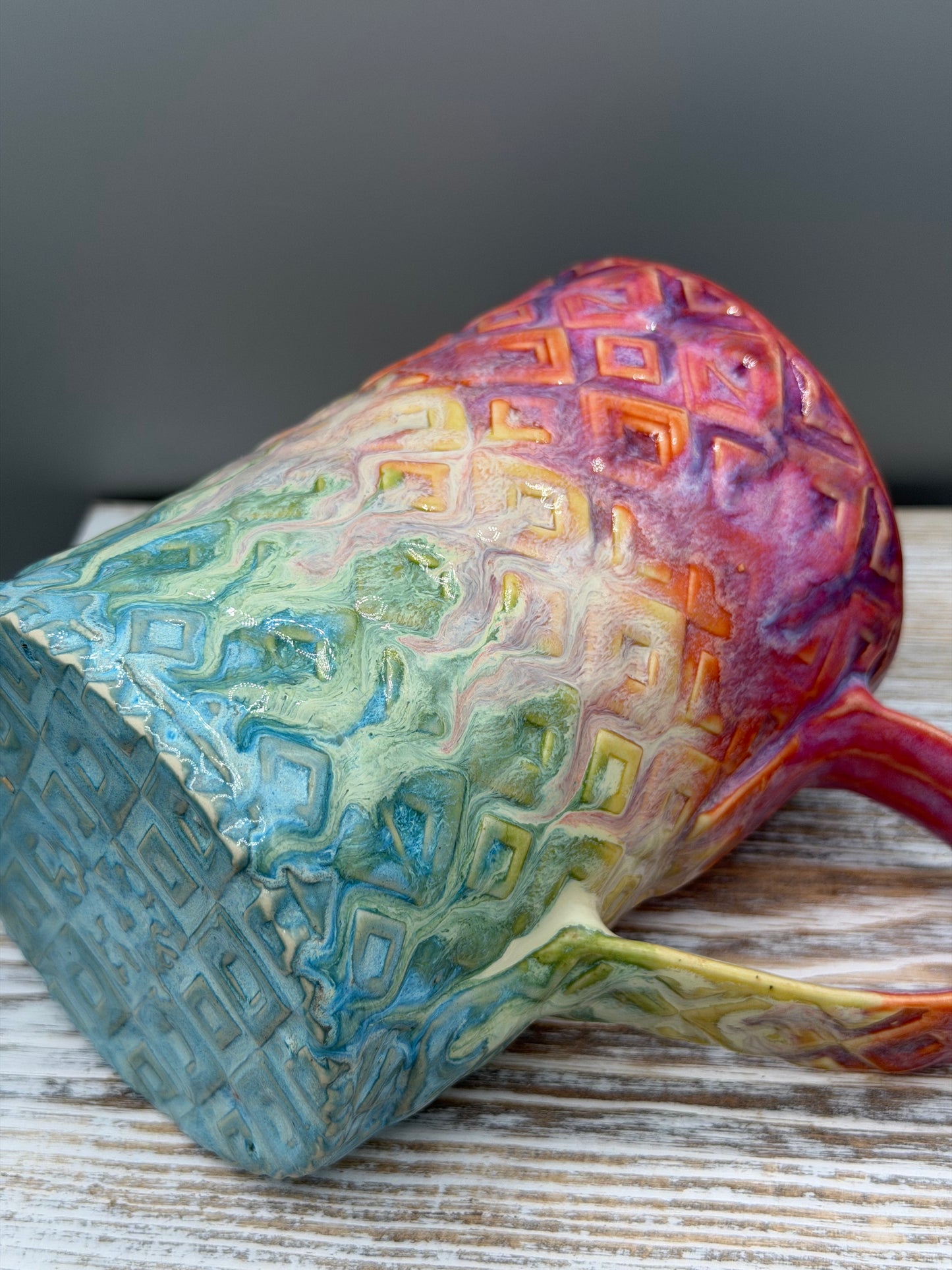 16-17 oz Embossed Diamond Ceramic Mug in Taste the Rainbow