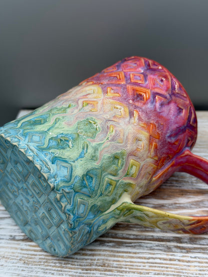 16-17 oz Embossed Diamond Ceramic Mug in Taste the Rainbow