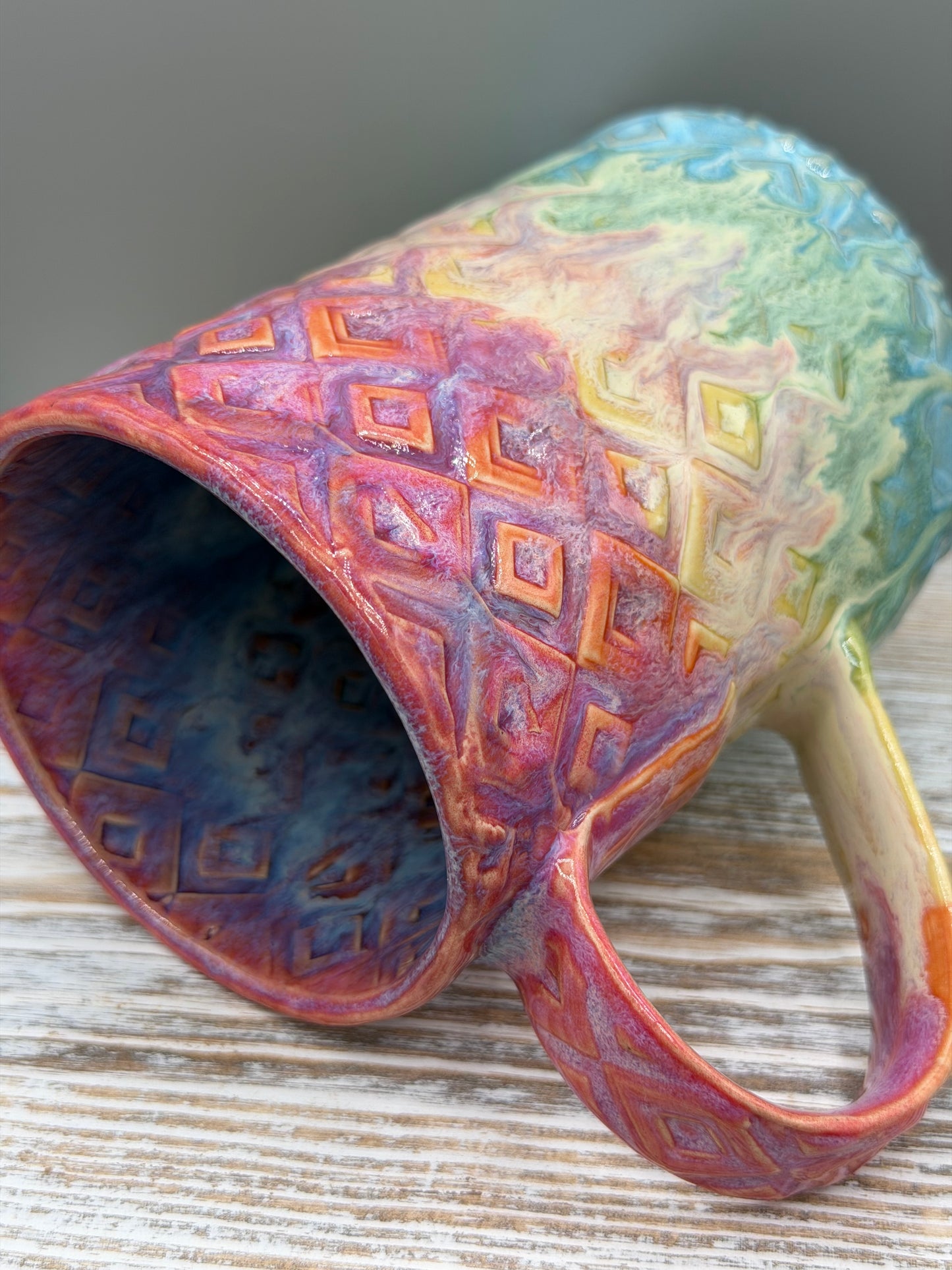 16-17 oz Embossed Diamond Ceramic Mug in Taste the Rainbow