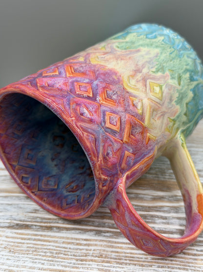 16-17 oz Embossed Diamond Ceramic Mug in Taste the Rainbow