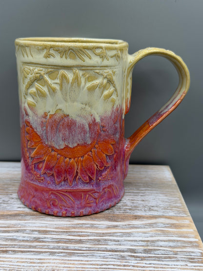 16-17 oz Embossed Sunflower Ceramic Mug in Dreamy Sunset
