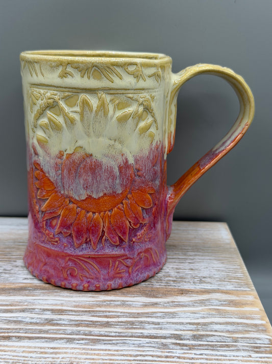16-17 oz Embossed Sunflower Ceramic Mug in Dreamy Sunset