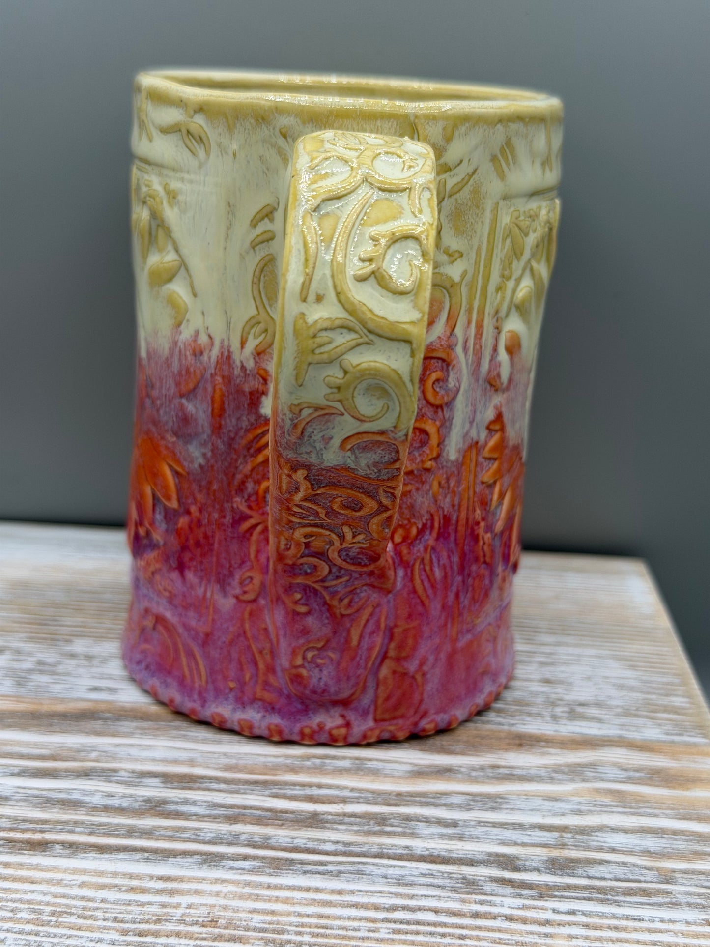 16-17 oz Embossed Sunflower Ceramic Mug in Dreamy Sunset