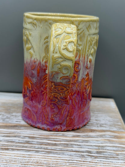 16-17 oz Embossed Sunflower Ceramic Mug in Dreamy Sunset