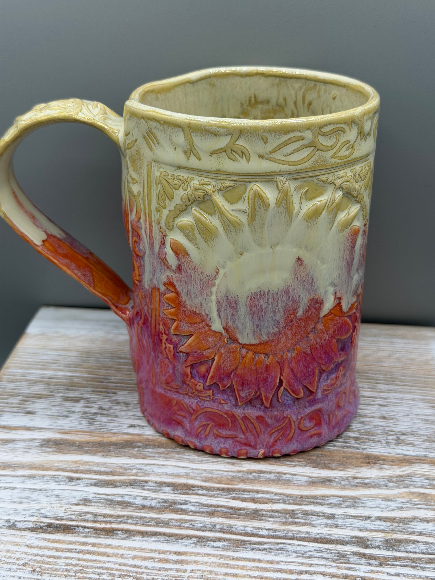 16-17 oz Embossed Sunflower Ceramic Mug in Dreamy Sunset