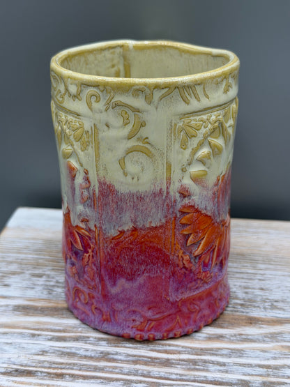 16-17 oz Embossed Sunflower Ceramic Mug in Dreamy Sunset