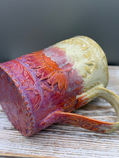 16-17 oz Embossed Sunflower Ceramic Mug in Dreamy Sunset