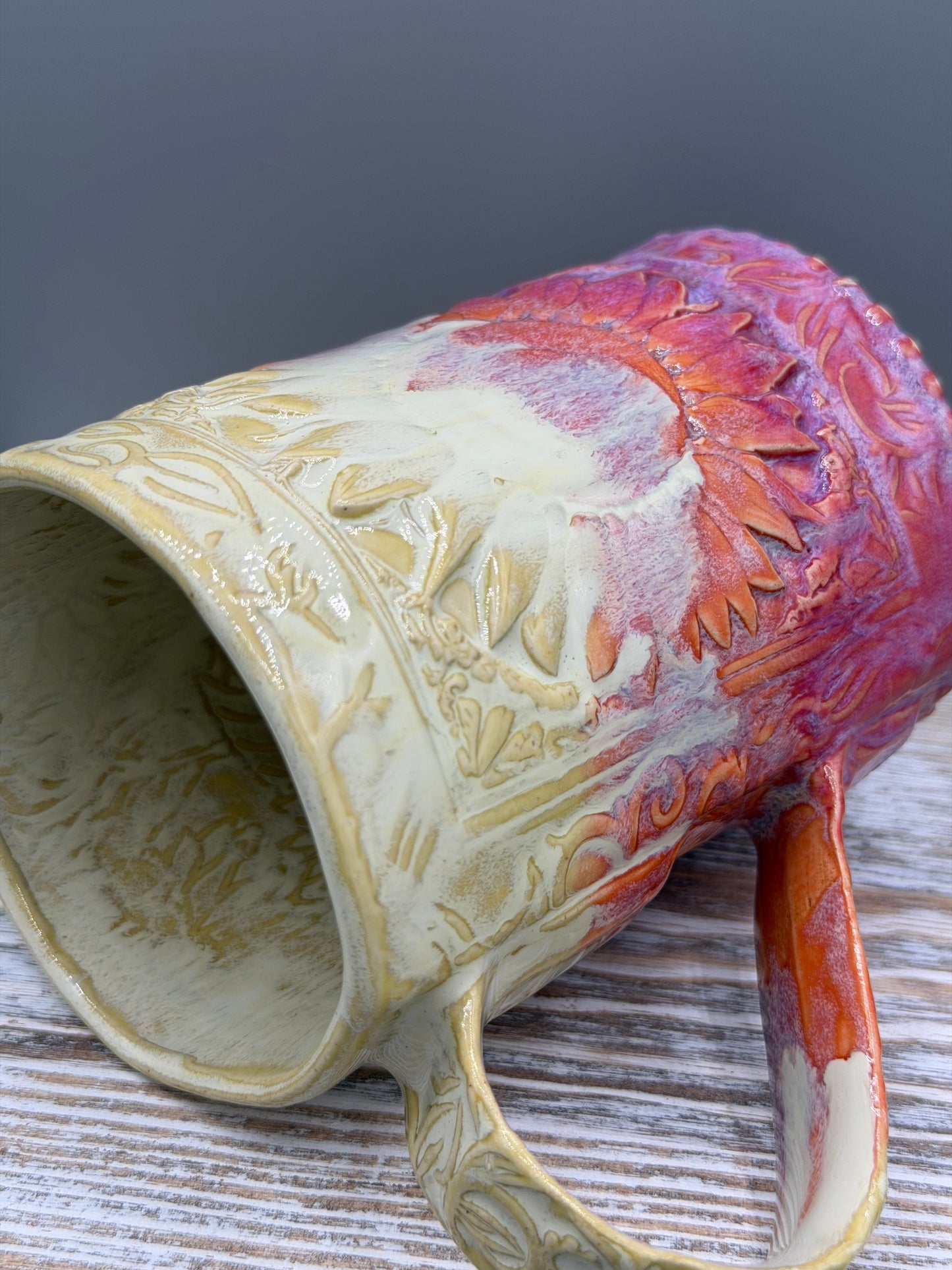 16-17 oz Embossed Sunflower Ceramic Mug in Dreamy Sunset