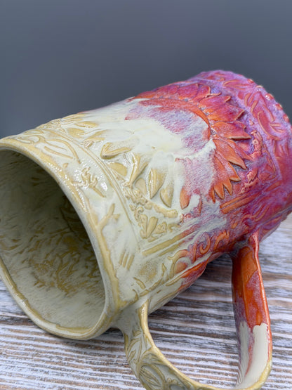 16-17 oz Embossed Sunflower Ceramic Mug in Dreamy Sunset