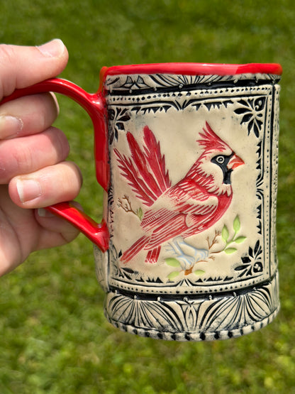 16-17 oz Hand Painted & Embossed Cardinal Ceramic Mug
