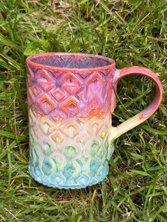 16-17 oz Embossed Diamond Ceramic Mug in Taste the Rainbow
