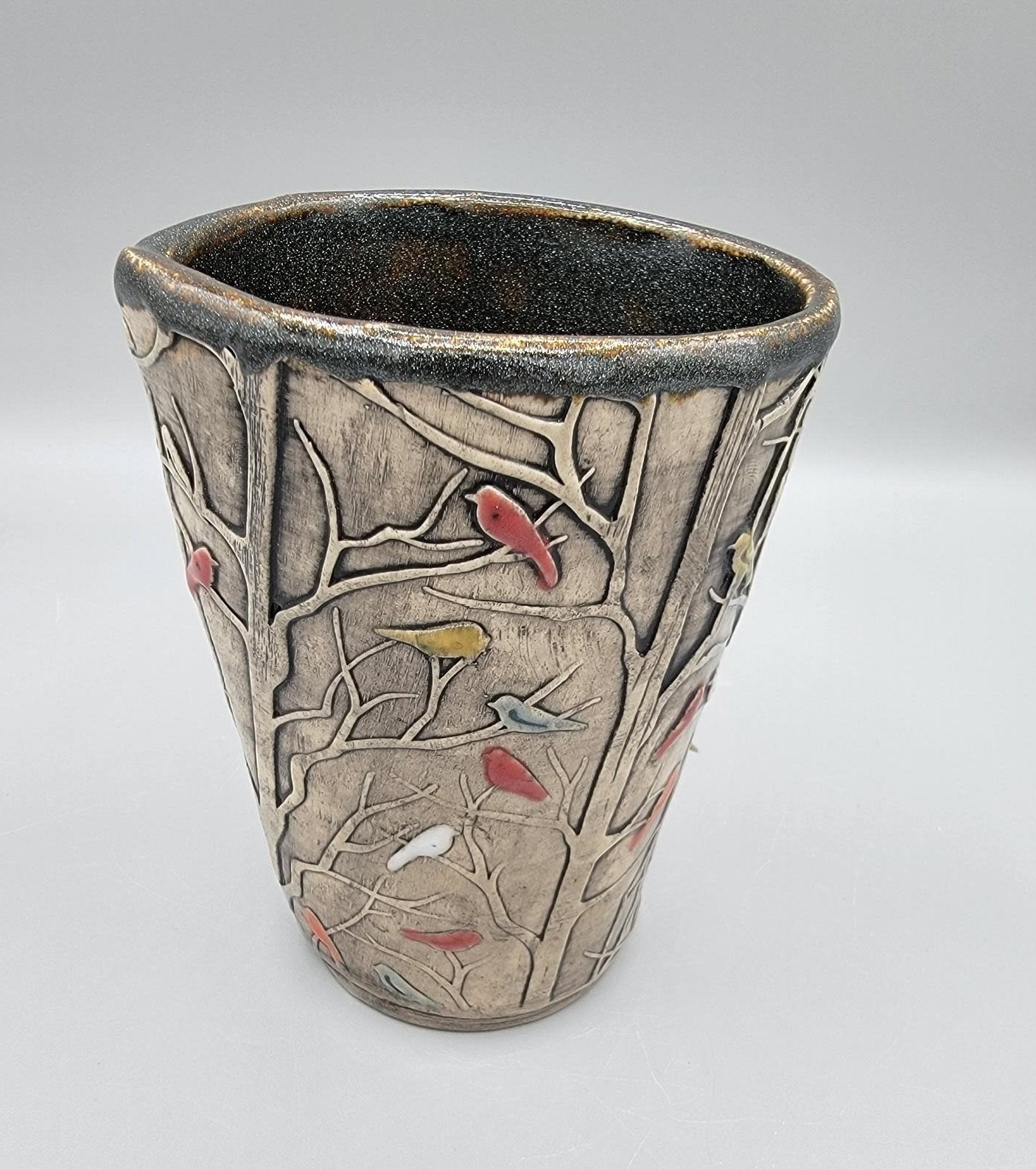 16 oz Hand Painted and Embossed Birds Tumbler